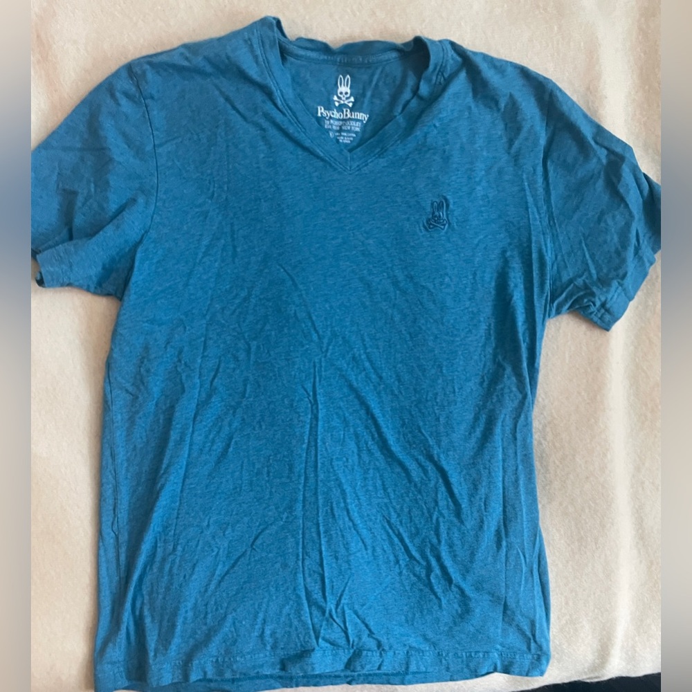 Psycho Bunny Men's Teal V-Neck Tee- Men’s Large